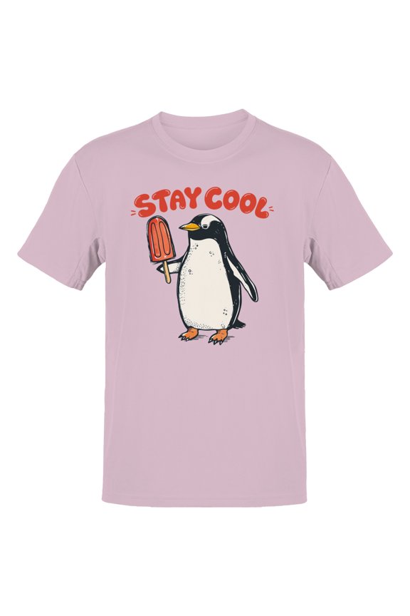 Stay Cool Penguin Men's T-Shirt Light Pink, Cotton, L