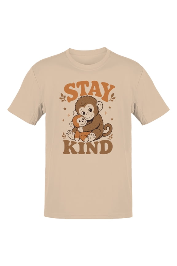Smartprints Stay Kind Monkey Hug Motivational Men's T-Shirt Natural, Cotton, XL