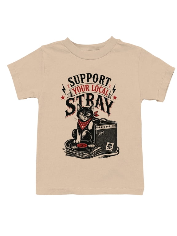 Support Your Local Stray Cat Bandana Youth's T-Shirt Natural, Cotton, S