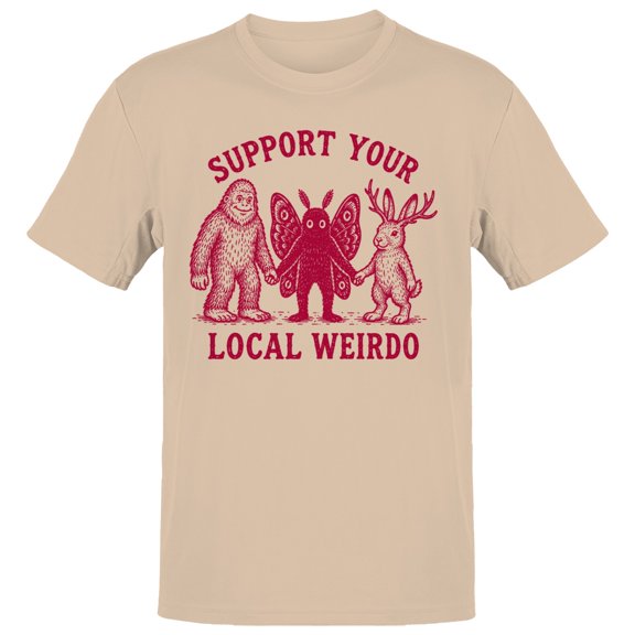 Smartprints Support Your Local Weirdo Cryptids Men's T-Shirt Natural, Cotton, 3XL