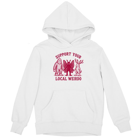 Smartprints Support Your Local Weirdo Cryptids Youth Hoodie White, Cotton, L