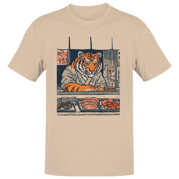 Smartprints Sushi Shop Tiger Art Men's T-Shirt Natural, Cotton, 2XL