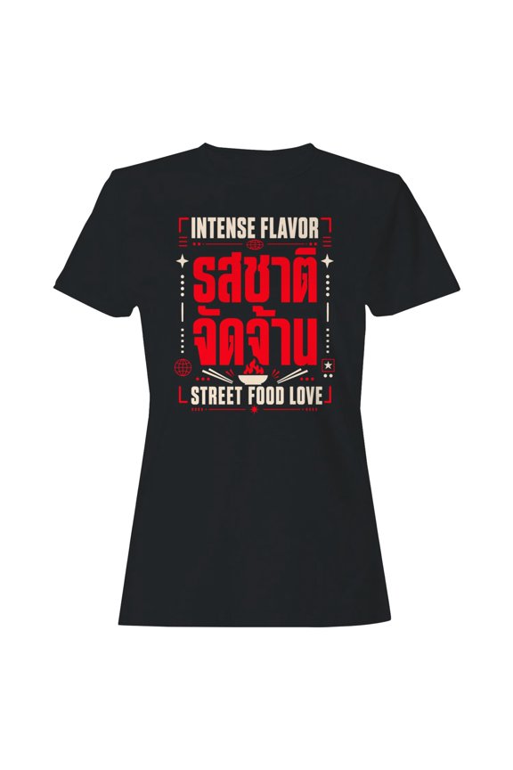 Thai Street Food Love Women's T-Shirt Black, Cotton, L