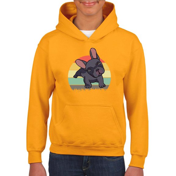 Smartprints Toddlers Graphic Hoodie - Cute Retro French Bulldog - Casual Fit Cotton Blend