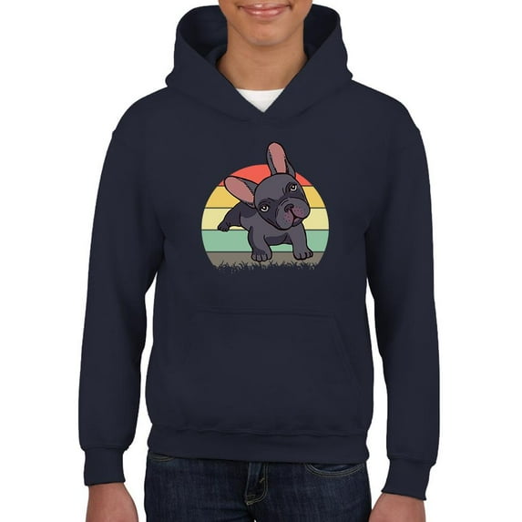 Smartprints Toddlers Graphic Hoodie - Cute Retro French Bulldog - Casual Fit Cotton Blend