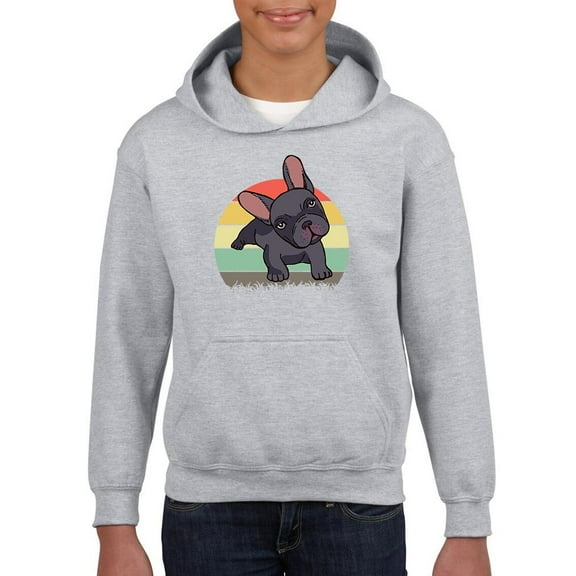Smartprints Toddlers Graphic Hoodie - Cute Retro French Bulldog - Casual Fit Cotton Blend