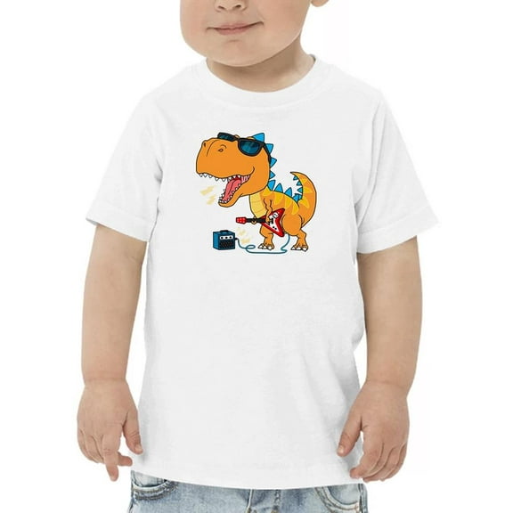 Smartprints Toddlers Graphic Tee - Cool Dinosaur Playing Guitar - Regular Fit 100% Cotton