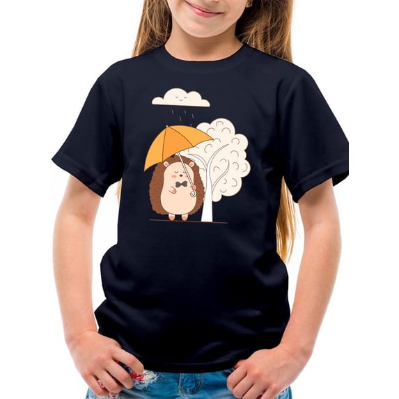 Smartprints Toddlers Graphic Tee - Hedgehog W Umbrella - Regular Fit 100% Cotton