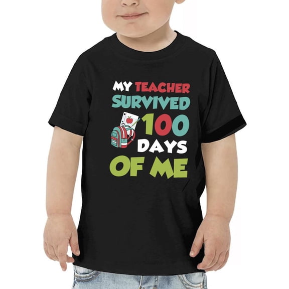 Smartprints Toddlers Graphic Tee - Teacher Survived 100 Days Of Me - Regular Fit 100% Cotton