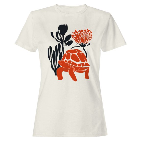 Smartprints Tortoise with Flower Botanical Women's T-Shirt Off White, Cotton, 2XL