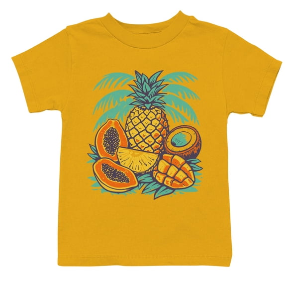 Smartprints Tropical Pineapple Mango Papaya Youth's T-Shirt Gold, Cotton, XS