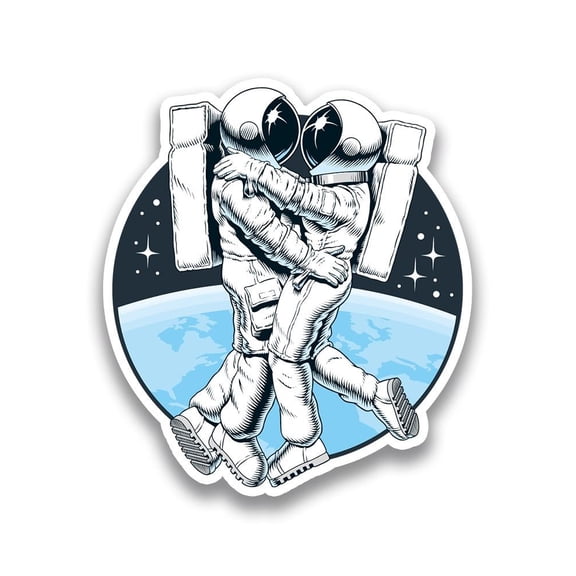 Smartprints Two Astronauts Hugging Sticker Vertical -Image by Shutterstock, Vinyl Sticker