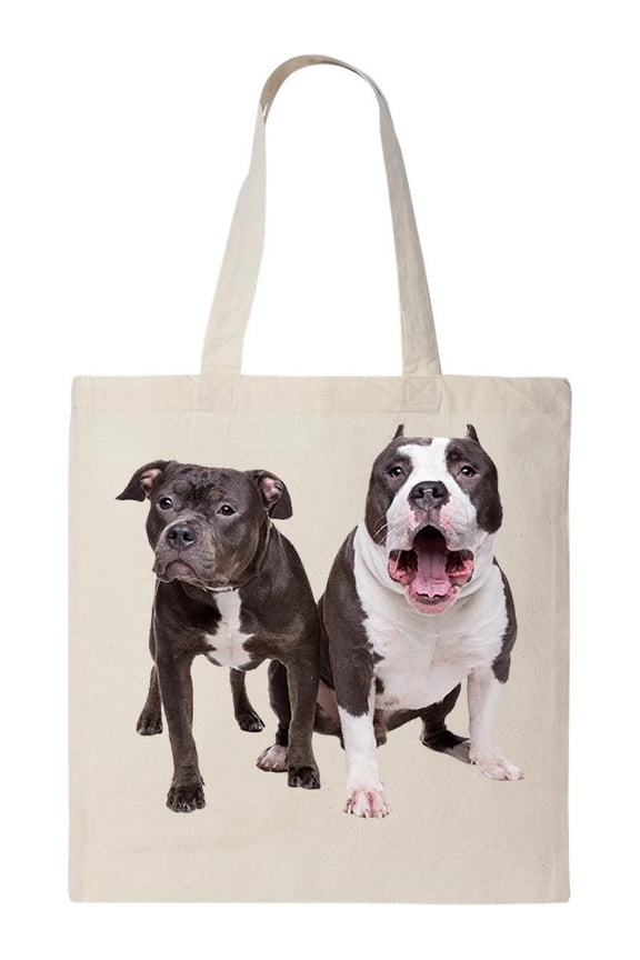 Two Pit Bull Dogs Icon Tote Bag - Image by Shutterstock, One Size Cotton Canvas Tote Bag