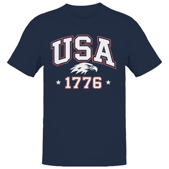 Smartprints USA 1776 Patriotic Eagle Graphic Men's T-shirt, Navy, S