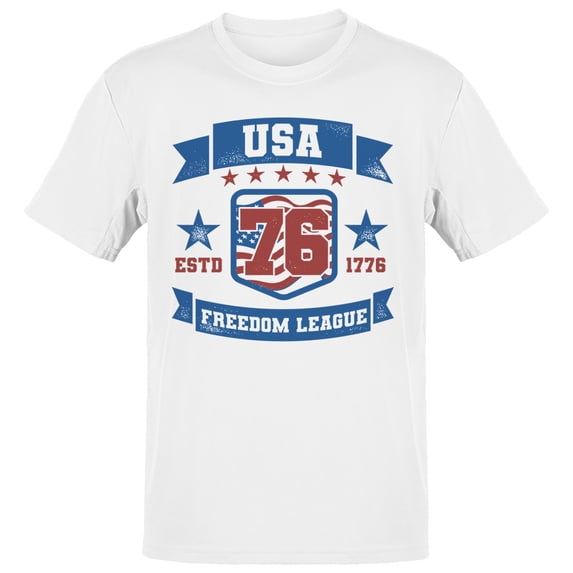 Smartprints USA 76 Freedom League Estd 1776 Men's T-Shirt White, Cotton, S
