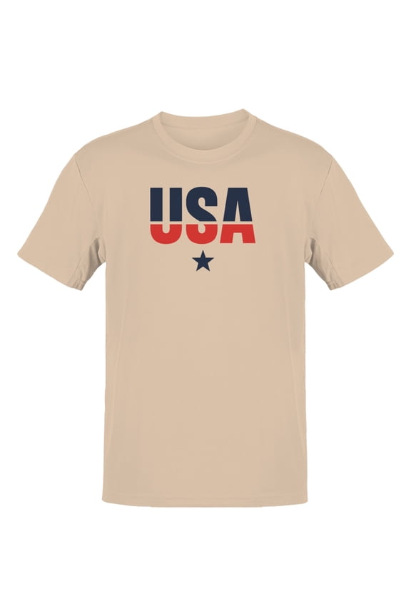 USA Bold Typography Star Design Men's T-shirt, Natural, 5XL