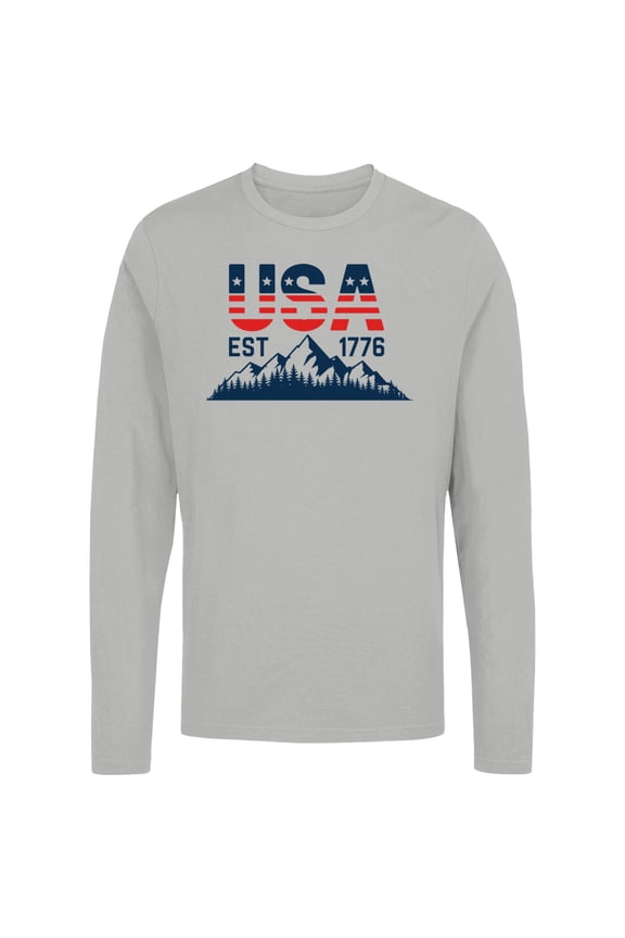 USA EST 1776 Patriotic Mountain Women's Long Sleeve, Ash, L