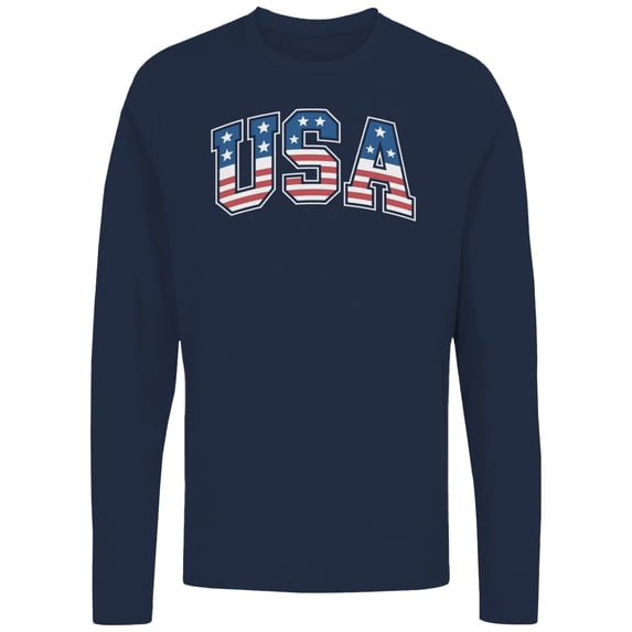 Smartprints USA Patriotic Stars & Stripes Men's Long Sleeve Shirt, Navy, S