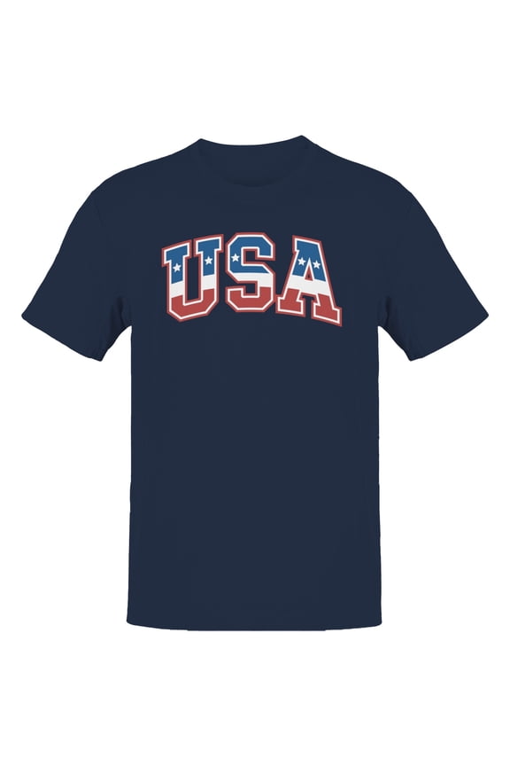 USA Red White Blue Patriotic Graphic Men's T-shirt, Navy, XL