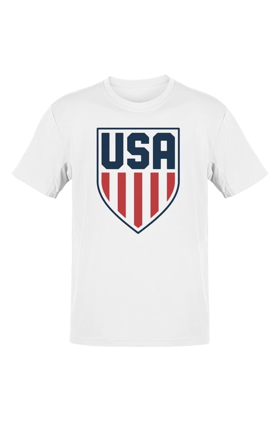 USA Shield Red Blue American Emblem Men's T-shirt, White, 5XL