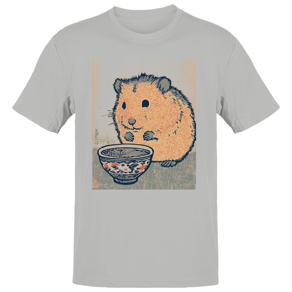 Smartprints Ukiyo-E Hamster Ramen Bowl Men's T-Shirt Ash, Cotton, M