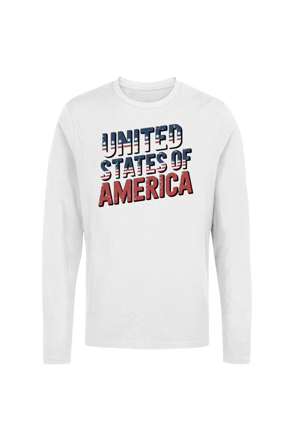 United States of America Distressed Women's Long Sleeve, White, M