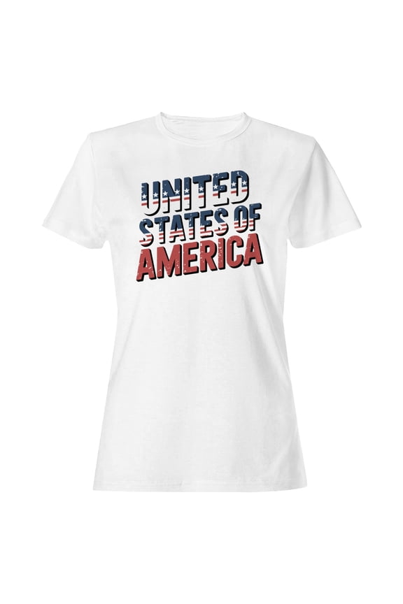 United States of America Distressed Women's T-shirt, White, M