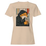 Smartprints Urban Fox in Drinking Soda Womens T-Shirt Natural, Cotton, L