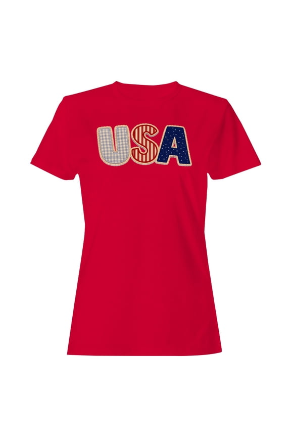 Usa Patchwork Stars Women's T-Shirt Red, Cotton, M