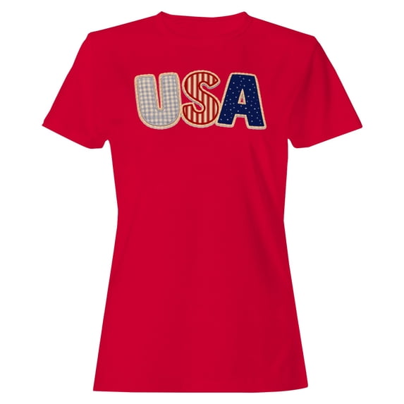 Smartprints Usa Patchwork Stars Women's T-Shirt Red, Cotton, S