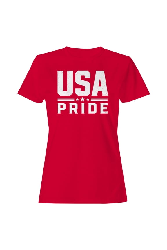 Usa Pride Patriotic Stars Women's T-Shirt Red, Cotton, S