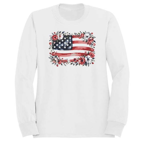 Smartprints Vintage Floral American Flag Art Women's Sweatshirt, White, 5XL
