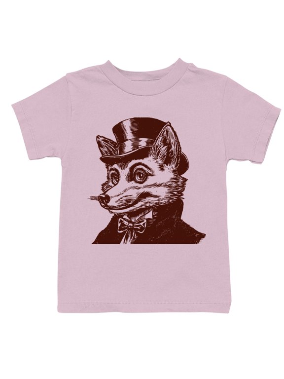 Vintage Fox in Top Hat Youth's T-Shirt Light Pink, Cotton, L