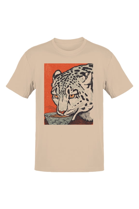 Vintage Leopard Drinking Art Men's T-Shirt Natural, Cotton, 3XL