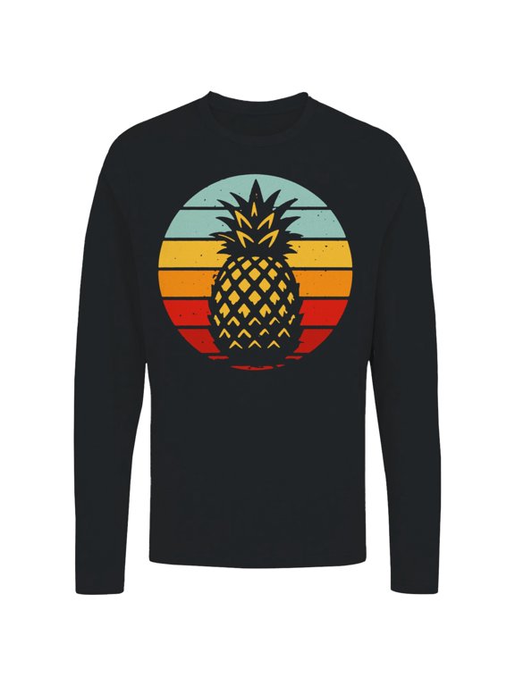 Vintage Retro Sunset Pineapple Women's Long Sleeve Black, Cotton, M