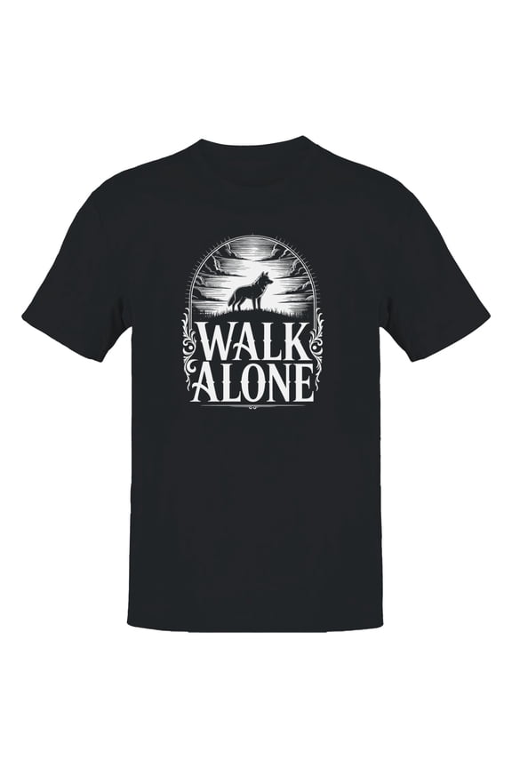 Walk Alone Lone Wolf Men's T-Shirt Black, Cotton, 4XL