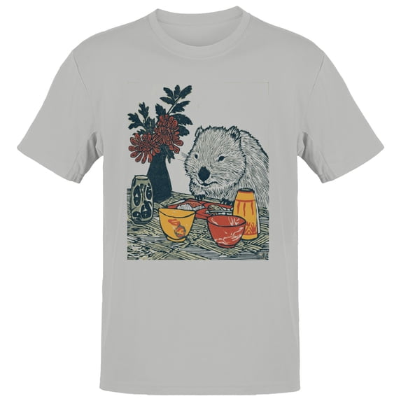 Smartprints Wombat Brunch Flowers Print Men's T-Shirt Ash, Cotton, 3XL