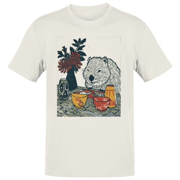 Smartprints Wombat Brunch Flowers Print Men's T-Shirt Off White, Cotton, S
