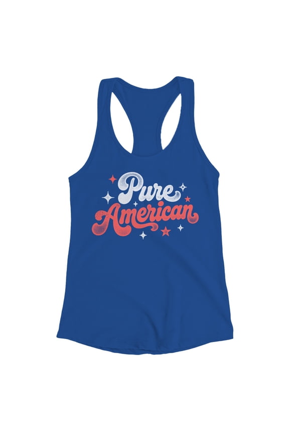 Women's Racerback Tank - Pure American Retro Patriotic Graphic Tee Royal, Cotton, L