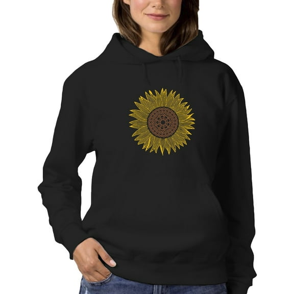 Smartprints Womens Graphic Hoodie Black - Sunflower Cotton Blend Classic Fit