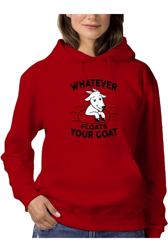 Womens Graphic Hoodie Red - Whatever Floats Your Goat Design Cotton Blend Classic Fit