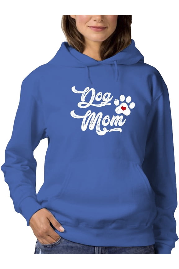 Womens Graphic Hoodie Royal - Proud Dog Mom Heart In Paw Image Cotton Blend Classic Fit