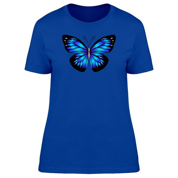 Smartprints Womens Graphic Tee - A Blue Winged Butterfly - Regular Fit 100% Cotton