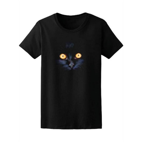 Smartprints Womens Graphic Tee Black - Black Cat With Black Background 100% Cotton Regular Fit