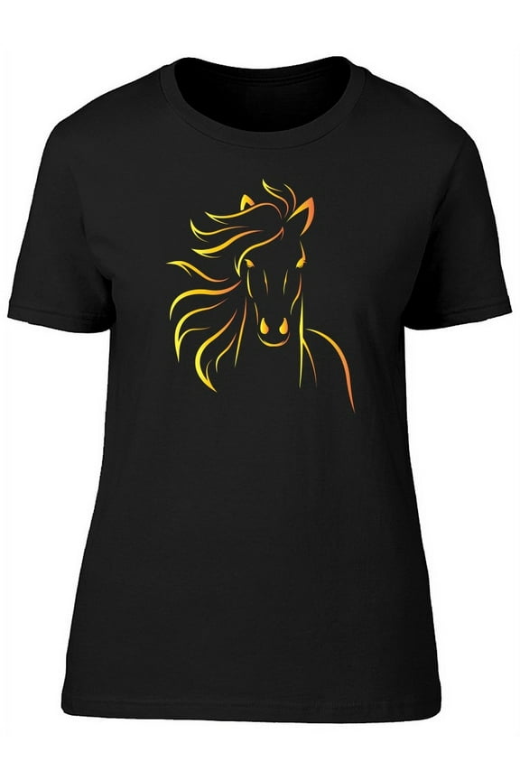 Womens Graphic Tee Black - Golden Gradient Horse 100% Cotton Regular Fit