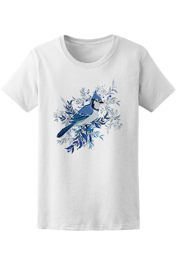 Womens Graphic Tee - Blue Jay Winter Bird - Regular Fit 100% Cotton