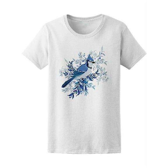 Smartprints Womens Graphic Tee - Blue Jay Winter Bird - Regular Fit 100% Cotton