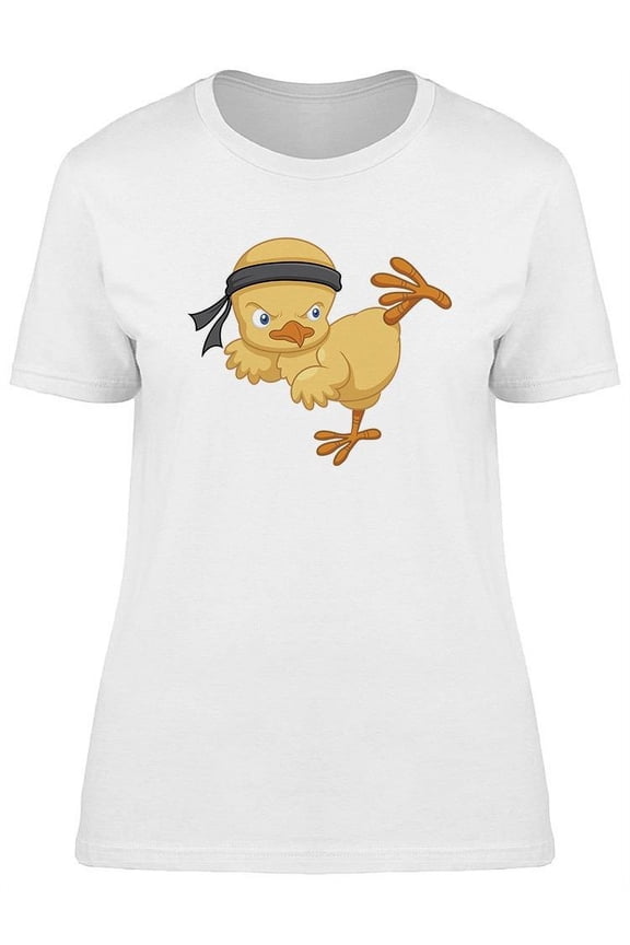 Womens Graphic Tee - Cartoon Chick Karate Kick - Regular Fit 100% Cotton