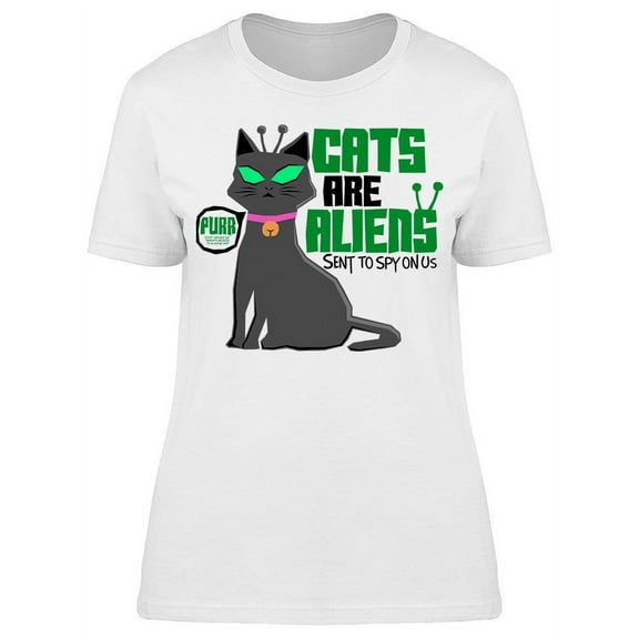 Smartprints Womens Graphic Tee - Cats Aliens - Regular Fit 100% Cotton