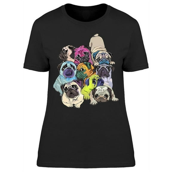 Smartprints Womens Graphic Tee - Colorful Pugs - Regular Fit 100% Cotton